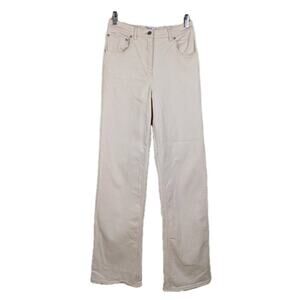 THAKOON Ecru High Waisted Denim Pant Elastic Waist Straight Leg Women's 4